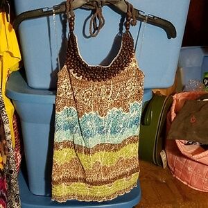 Almost Famous Halter Top Beaded Bodice